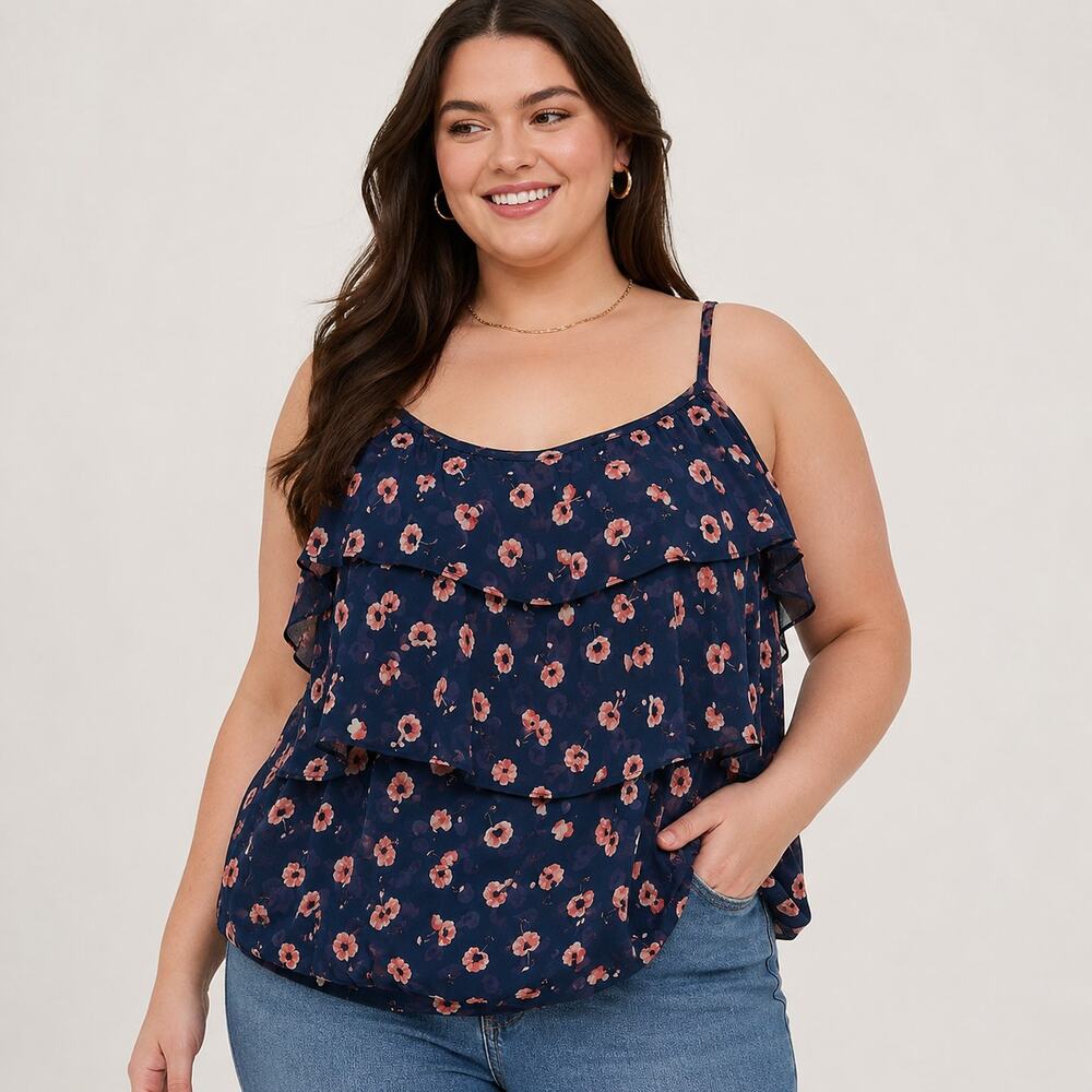 Torrid Y2K Cottagecore Floral Chiffon Layered Ruffle Tank - Size 3X - Picture 3 of 10